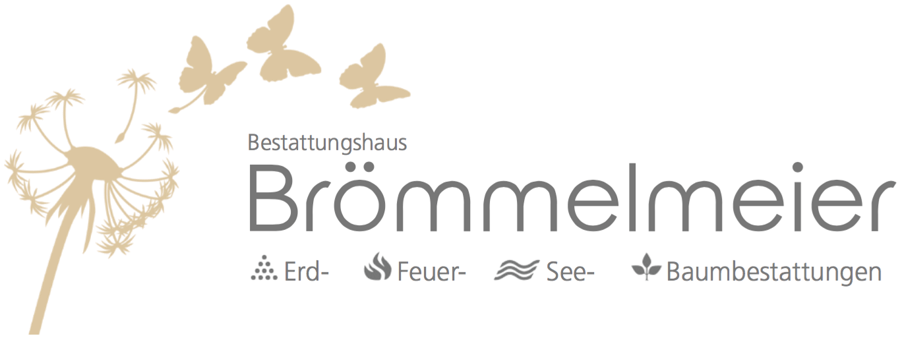 Bestattungshaus Brömmelmeier – Logo mit Pusteblume und Schmetterlingen